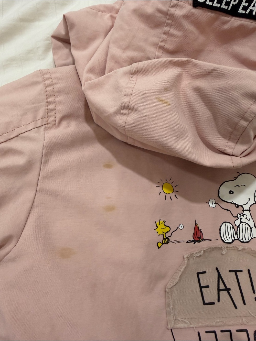 Zara Kids Pink Hooded Jacket with 'Sleep Eat' Snoopy Graphic - Picture 7 of 7